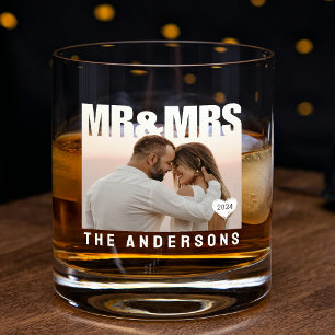 Verre À Whisky Bloc photo Mr & Mrs Cœur Anniversaire Nom