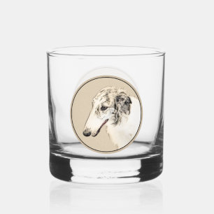 Verre À Whisky Borzoi (Argent Brindle) Peinture Chien Art origina