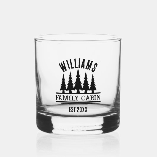 Verre À Whisky Cabine de famille personnalisée Forêt Rustique Nom (Recto)