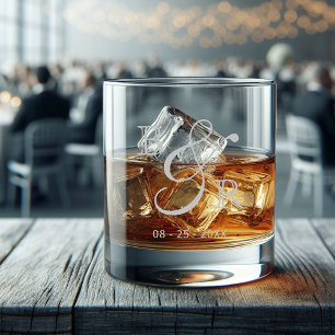 Verre À Whisky Calligraphie gris personnalisée Nom de couple Init