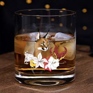 Verre À Whisky Caracal chat sauvage floral vert