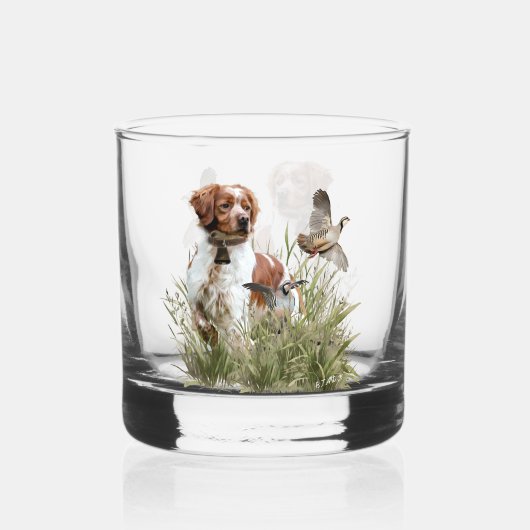 Verre À Whisky Chasse avec un chien breton, Art (Recto)