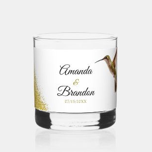 Verre À Whisky Chic Green Hummingbird et Gold Dust Mariage