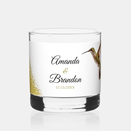 Verre À Whisky Chic Green Hummingbird et Gold Dust Mariage (Recto)