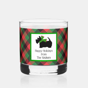Verre À Whisky Chien écossais customisé et Tartan Joyeux Noël