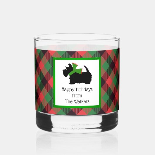 Verre À Whisky Chien écossais customisé et Tartan Joyeux Noël (Recto)