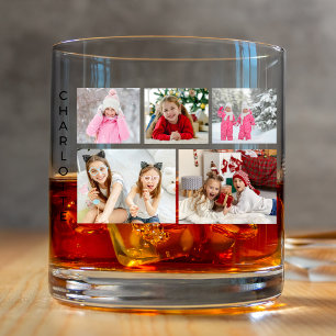 Verre À Whisky Cinq Collage Photo Nom Personnalisé