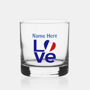 Verre À Whisky Cœur de drapeau LOVE bleu français personnalisé