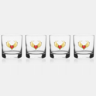 Verre À Whisky Coeur rouge avec ailes d'or