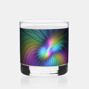 Verre À Whisky Coloré Avec Un Art Abstrait Fractal Moderne Bleu