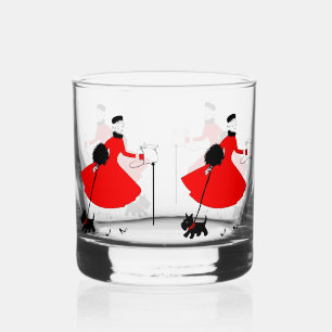 Verre À Whisky Dame de Noël vintage 1950 avec Terrier Écossais