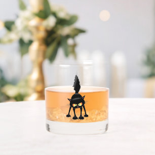 Verre À Whisky Dessin animé de chat noir drôle et féroce