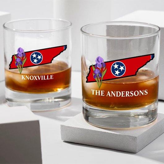 Verre À Whisky Drapeau du Tennessee avec fleur d'état Iris texte 