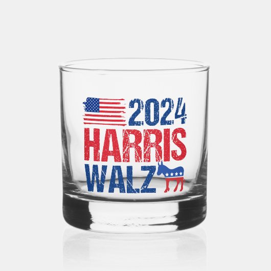 Verre À Whisky Élection démocrate d'âne de Harris Walz 2024 (Recto)