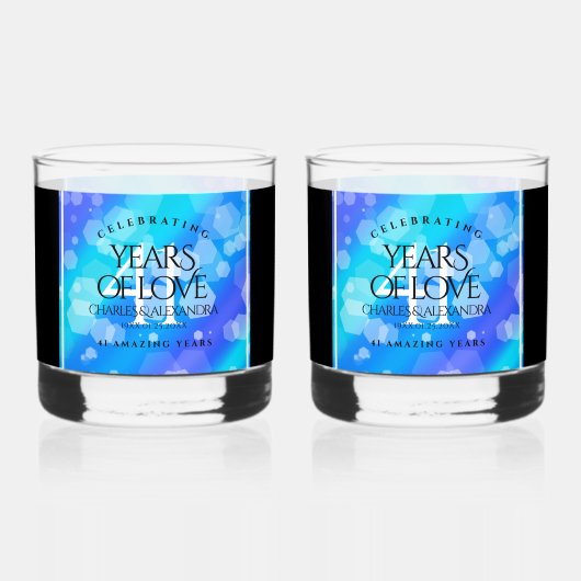 Verre À Whisky Élégant 41ème anniversaire Mariage de Topaz Bleu (Verso)