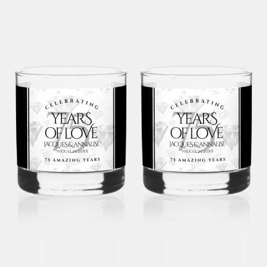Verre À Whisky Élégant 75e anniversaire de Mariage de diamant (Recto)