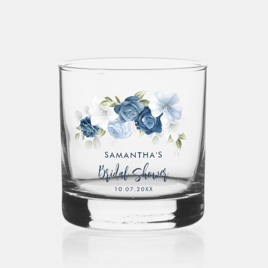 Verre À Whisky Élégant Poussiéreux Bleu Floral Script Enterrement (Recto)