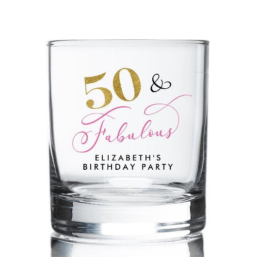 Verre À Whisky Élégant Script Pink Gold 50e fête d'anniversaire