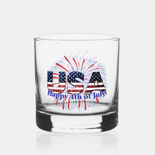 Verre À Whisky Etats-Unis drapeau texte parties scintillant feux (Recto)