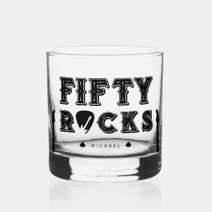 Verre À Whisky Fifty Rocks Médaille de guitare Fête d'anniversair