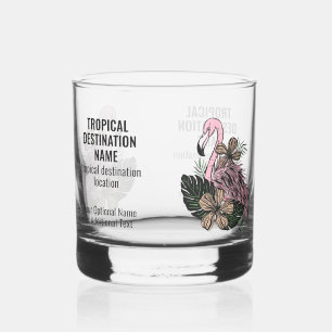 Verre À Whisky Flamant rose Tropical Texte Personnalisé