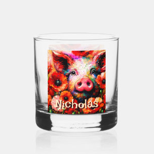 Verre À Whisky Fleurs de cochon rouge impressionniste Personnalis