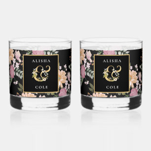Verre À Whisky Fleurs d'été sur Mariage noir