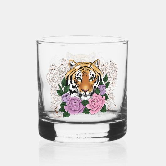 Verre À Whisky Fleurs violettes roses au henné de tigre (Verso)