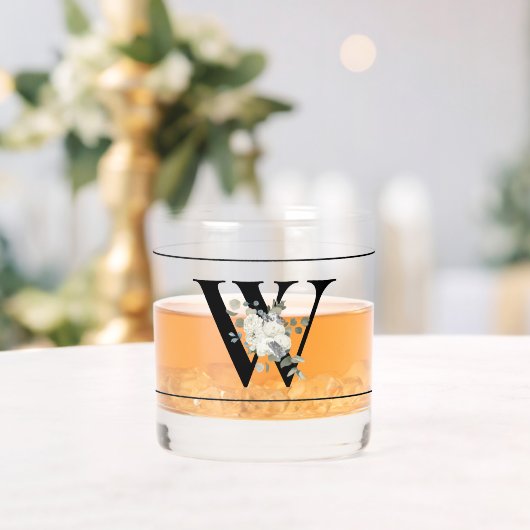Verre À Whisky Floral blanc classique décoratif initial W (Insitu (Mariage))