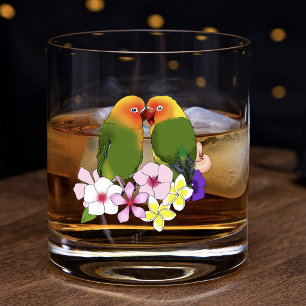 Verre À Whisky Jolis Inséparables Fleurs Tropicales Oiseau Romant
