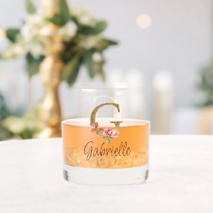 Verre À Whisky Lettre de nom personnalisée G Roses roses blush en