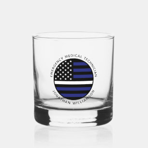 Verre À Whisky Ligne blanche mince personnalisée USA Drapeau EMS