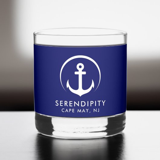 Verre À Whisky Logo de bateau d'Ancre moderne Marine Blue
