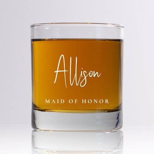 Verre À Whisky Maid Of Honor Chic White Script Monogram Mariage