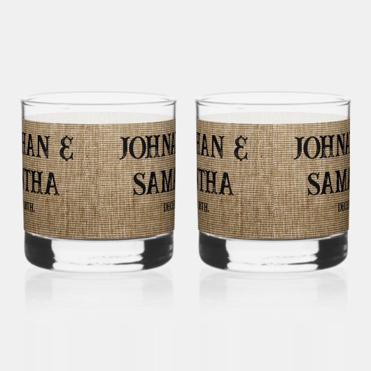Verre À Whisky Mariage personnalisé rustique burlap motif nature (Gauche)