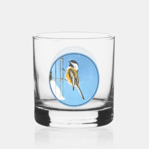 Verre À Whisky Mésange au Mangeoire - Art Original d'Oiseaux Sauv