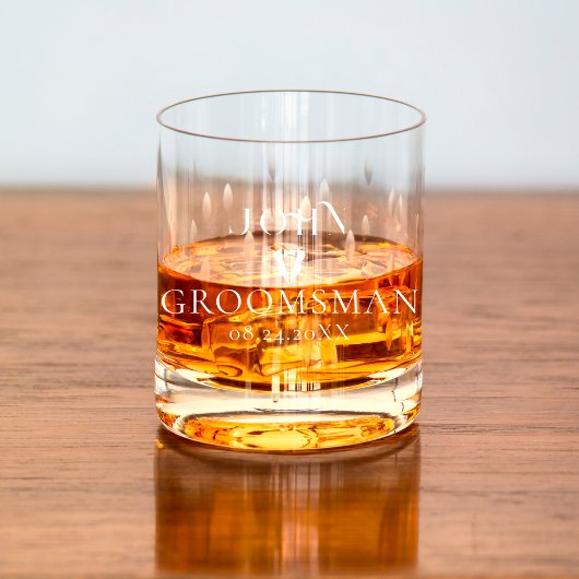 Verre À Whisky Mini-Script Groomsman Monogramme Fête nuptiale