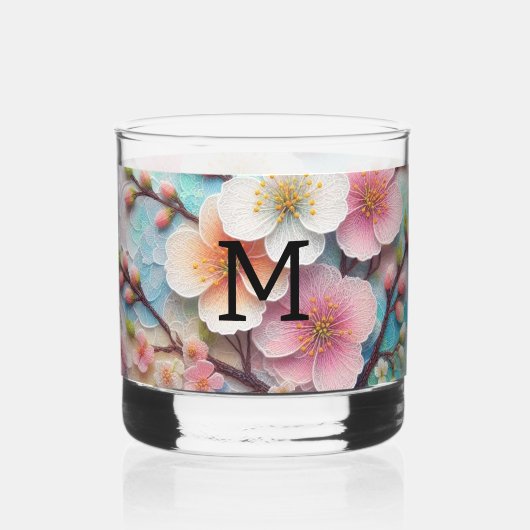Verre À Whisky Monogramme dentelle rose pastel fleurs de cerisier (Recto)
