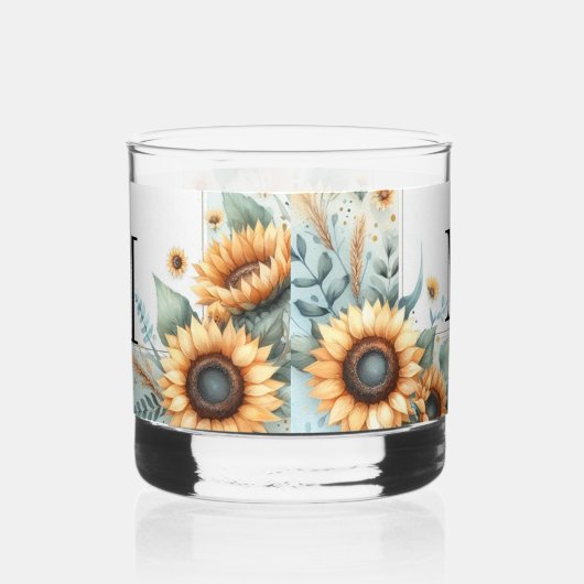 Verre À Whisky Monogramme Fleurs de chute et fleurs de soleil aqu (Gauche)