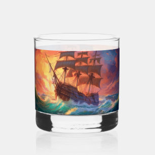 Verre À Whisky Navire À Voile Sur Une Mer Tempérée
