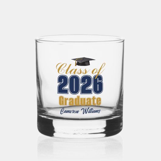 Verre À Whisky Navy Blue Gold Class of 2026 Graduation (Recto)