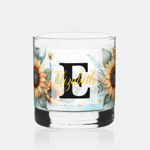 Verre À Whisky Nom du monogramme pasterose de tournesol floral
