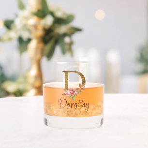 Verre À Whisky Nom personnalisé Blush Roses Roses Lettre D en feu