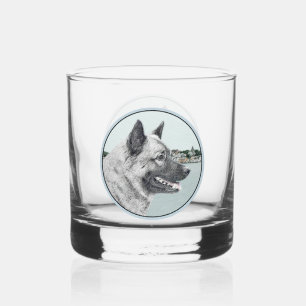 Verre À Whisky Norwegian Elkhound à Village Painting - Art canin