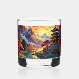 Verre À Whisky Pagode et paysage coloré Whiskey Glass