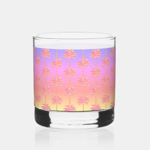 Verre À Whisky Palmier rose Tropical Coucher de soleil Aloha