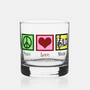 Verre À Whisky Peace Love Musique Custom Cute Musicien