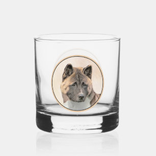 Verre À Whisky Peinture Akita - Art Original de Chien Mignon