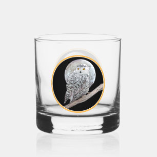 Verre À Whisky Peinture sur la Chouette neigeuse et la Lune - Art