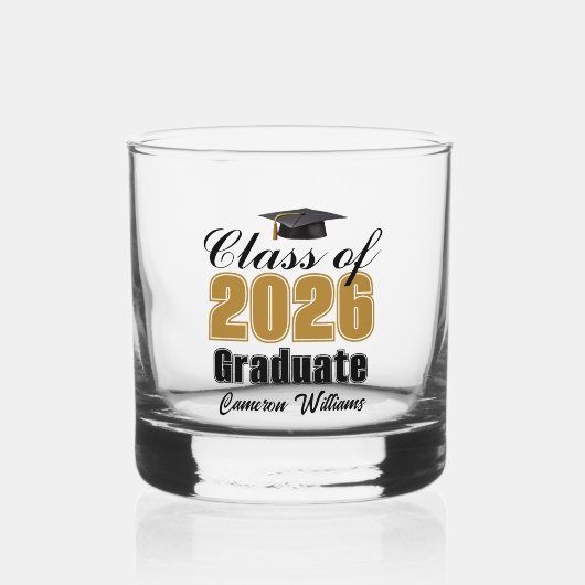 Verre À Whisky Personalized Gold Black Class of 2026 Graduation (Recto)